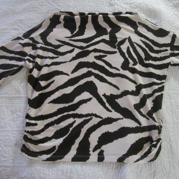 Clara Sunwoo Top M Zebra Print Draped Boatneck Side Ruching  Brown - Picture 2 of 8